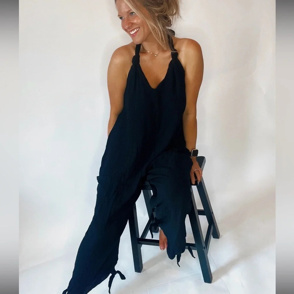 Flirty & Free Jumpsuit with cut out back, in black